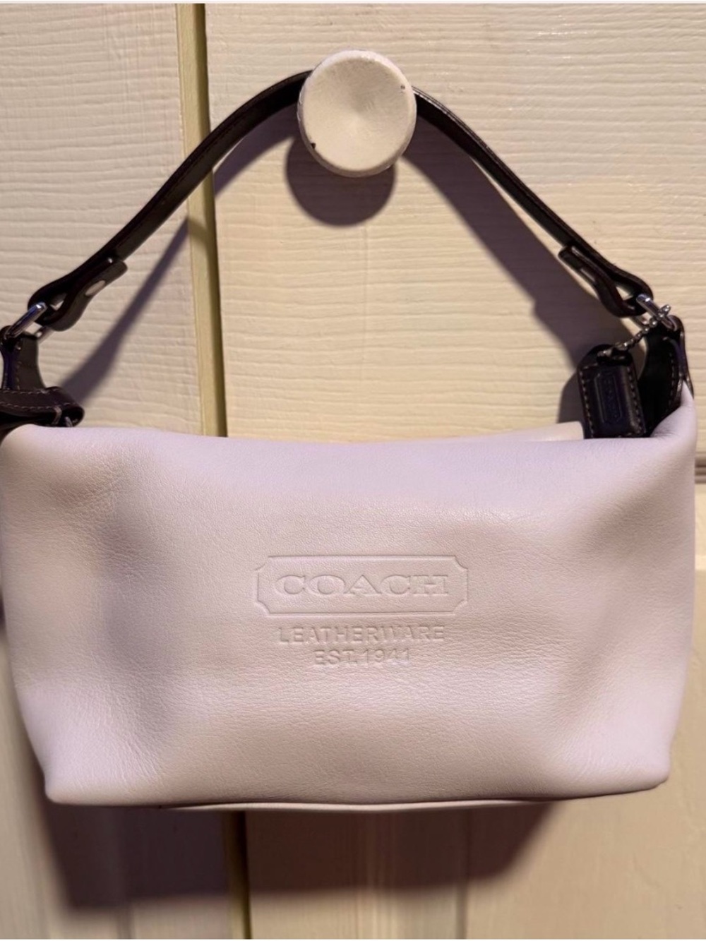Coach White Leather Shoulder Bag with Dark Brown Handle